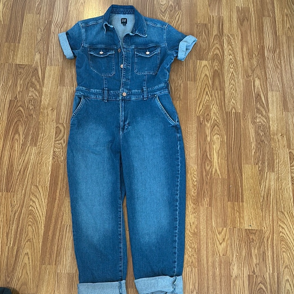 GAP Blue Denim Jumpsuit with Rolled Sleeves